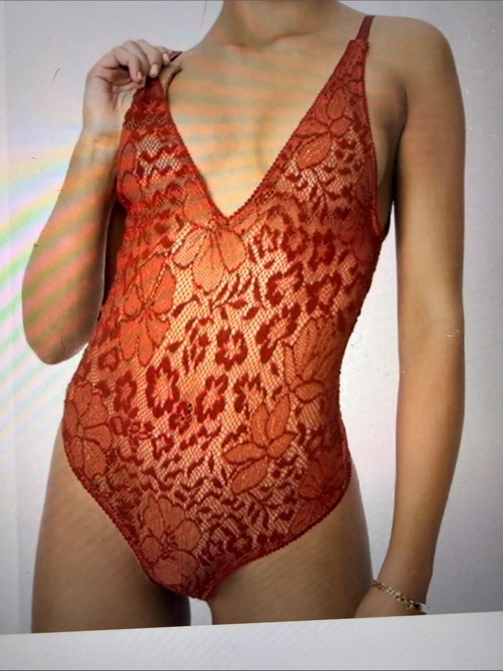 Free People Rust Red Lace Tank Bodysuit. NWT. XS.
